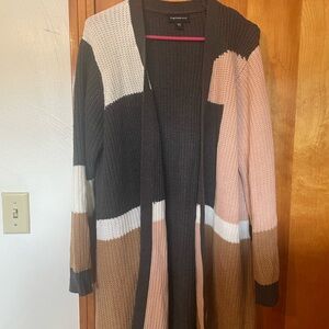 Charcoal and Blush Color-Block Open Front Cardigan